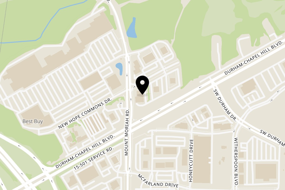 Map showing the location of Noodle 501 on 5319 New Hope Commons Dr #104 in Durham